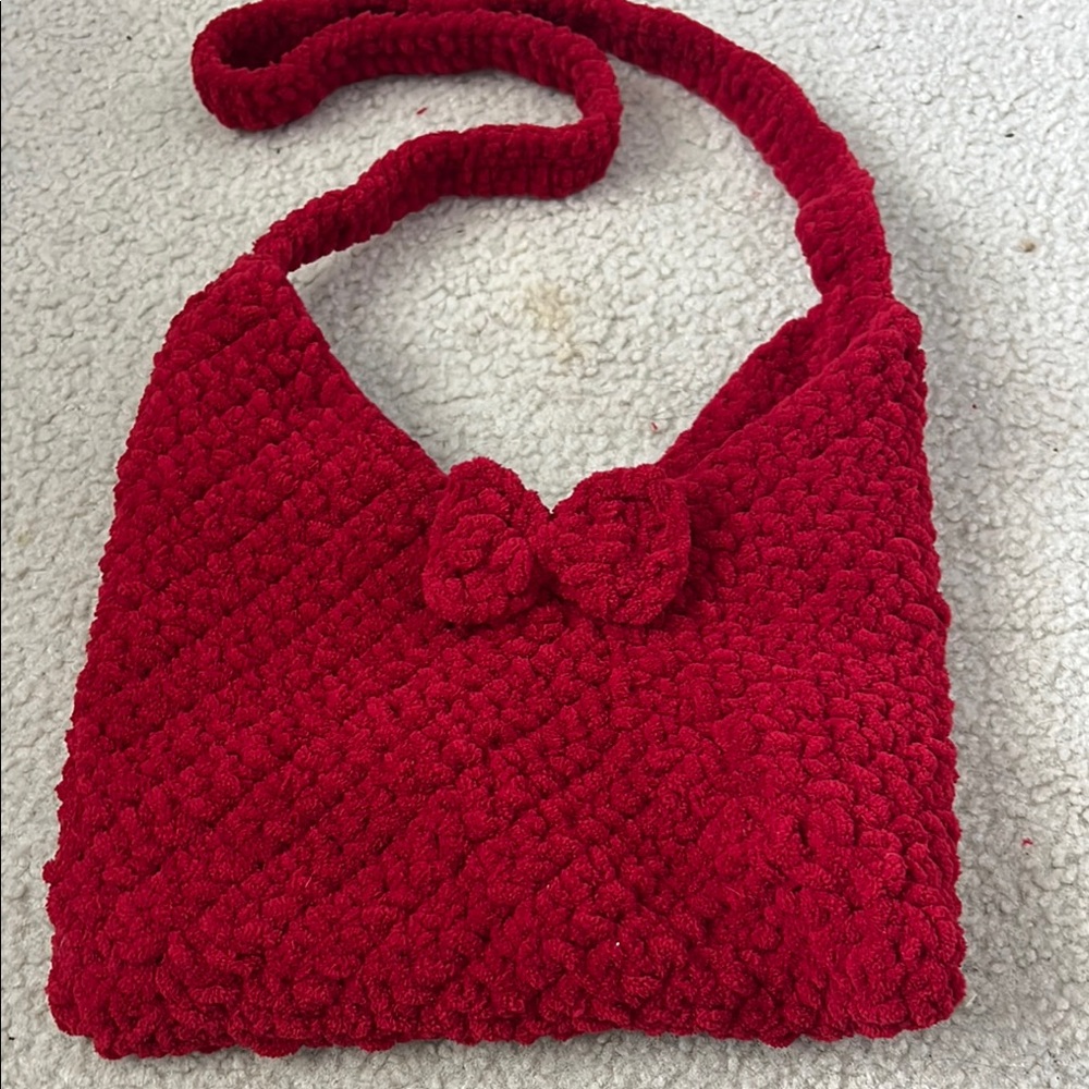 Handcrafted Red Knit Shoulder Bag